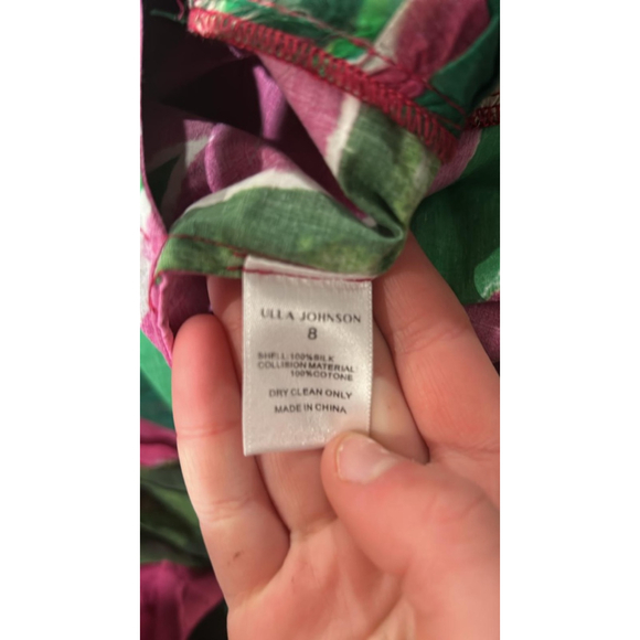 Ulla Johnson Pink and Green Collage Puff Sleeve Dress Size 8 - Picture 13 of 14